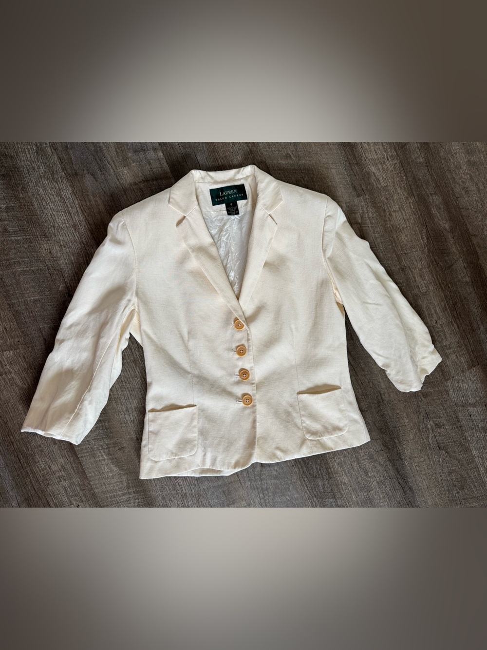 Lauren Ralph Lauren Cream Linen-Silk Blend Women's Blazer with Buttons Pockets